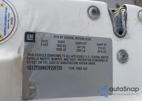 2007 Chevrolet Malibu Lt из США, поврежденный, VIN 1G1ZT58N67F226720